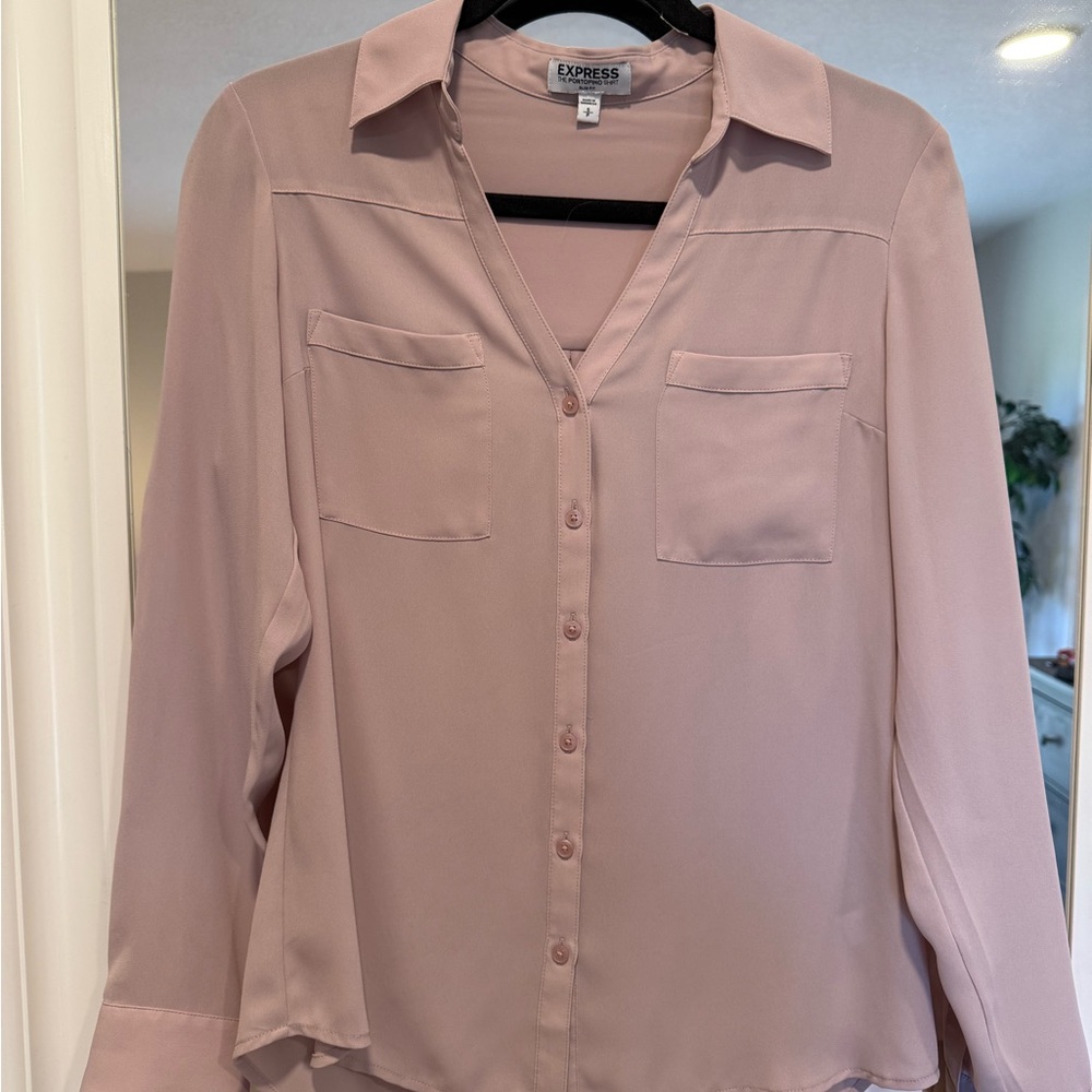 Express Pink Long Sleeve Button Down Blouse